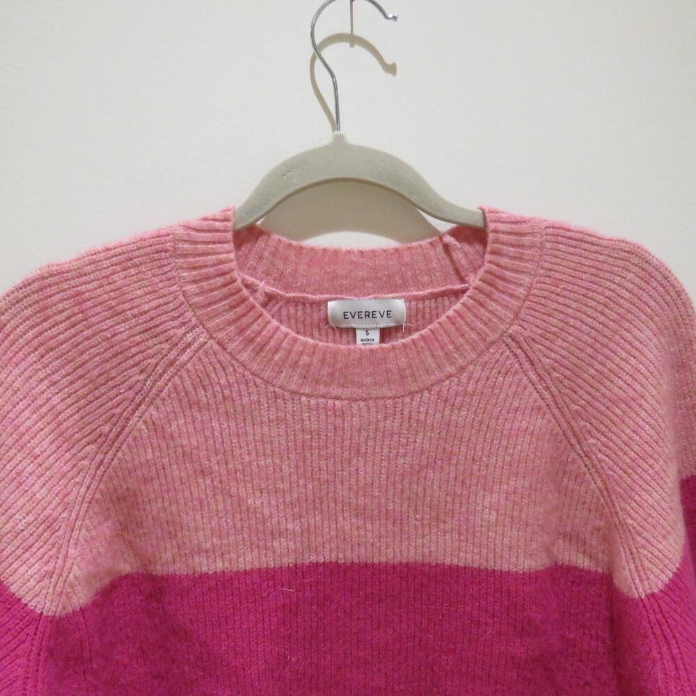 EVEREVE Frankie Striped Colorblock Crew Neck Sweater Size Small Pink Red Preppy - Picture 3 of 11